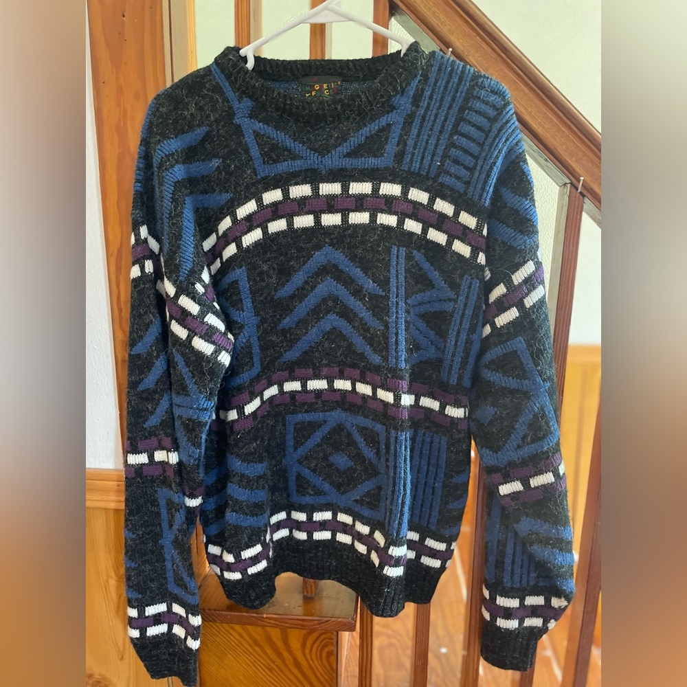 Vintage Unique Geometric Patterned Sweater Men’s M Made in U.S.A. Retro Comfy